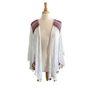 White and Rainbow Tasel Kimono Cardigan Coverup P6